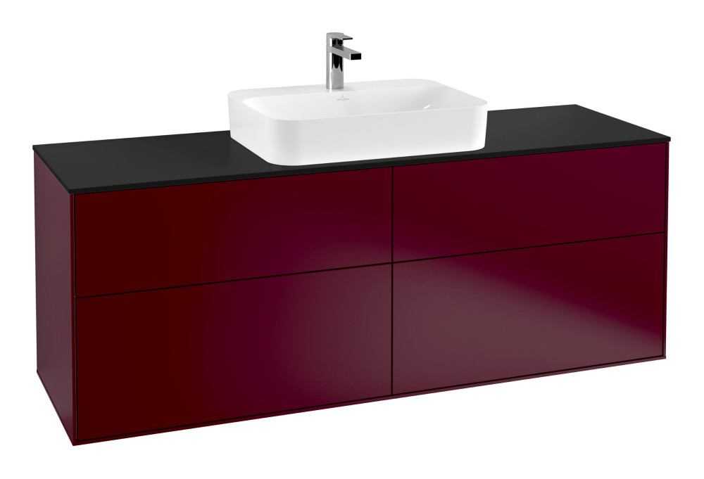 Тумба под раковину Villeroy & Boch Finion 160х50,1 см МДФ пион матовый лак/стекло черное матовое F44200HB