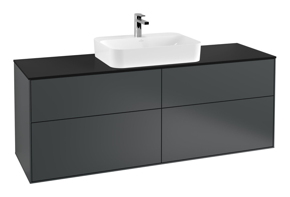 Тумба под раковину Villeroy & Boch Finion 160х50,1 см МДФ темно-синий матовый лак/стекло черное матовое F44200HG