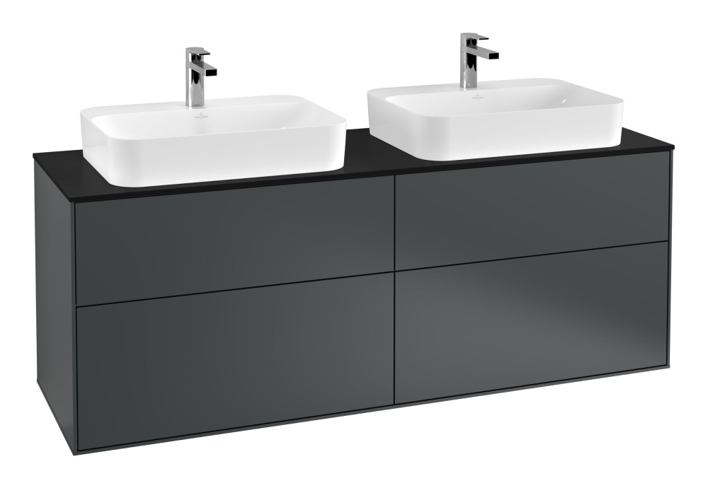 Тумба під раковину Villeroy & Boch Finion 160х50,1 см МДФ темно-синій матовий лак/скло чорне матове F43200HG