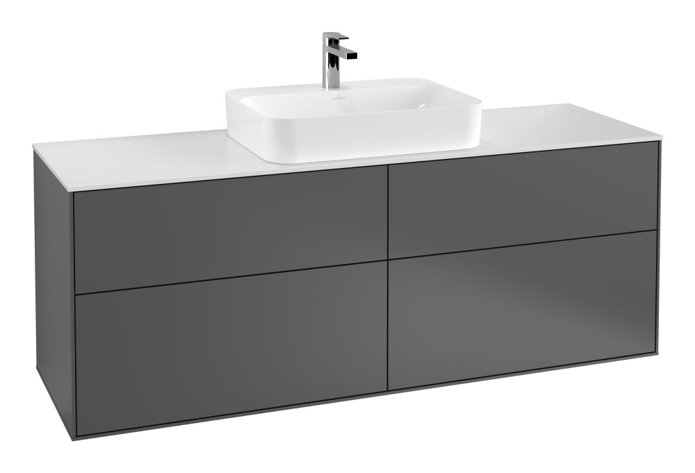 Тумба під раковину Villeroy & Boch Finion 160х50,1 см МДФ антрацит матовий лак/скло біле матове F44100GK
