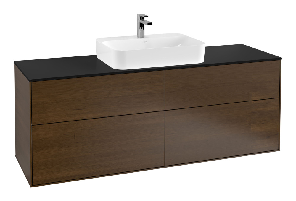 Тумба под раковину Villeroy & Boch Finion 160х50,1 см МДФ шпон грецкого ореха/стекло черное матовое F44200GN