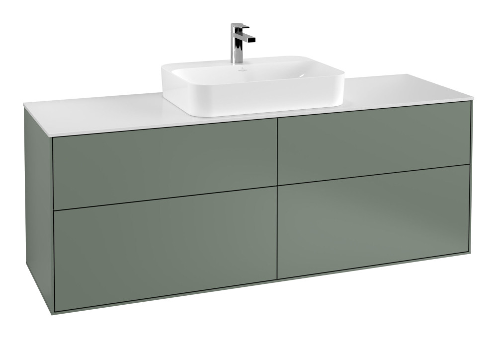 Тумба під раковину Villeroy & Boch Finion 160х50,1 см з підсвічуванням МДФ оливковий матовий лак/скло біле матове G44100GM