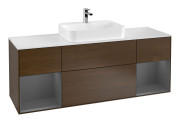Тумба под раковину Villeroy & Boch Finion 160х50,1 см с подсветкой МДФ шпон грецкого ореха/стекло белое матовое F451GKGN