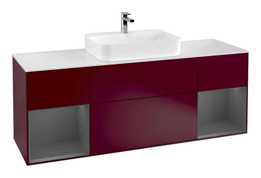 Тумба под раковину Villeroy & Boch Finion 160х50,1 см с подсветкой МДФ пион матовый лак/стекло белое матовое F451GKHB