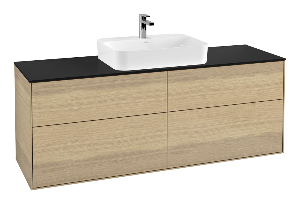 Тумба під раковину Villeroy & Boch Finion 160х50,1 см із підсвічуванням МДФ шпон дуба/скло чорне матове G44200PC