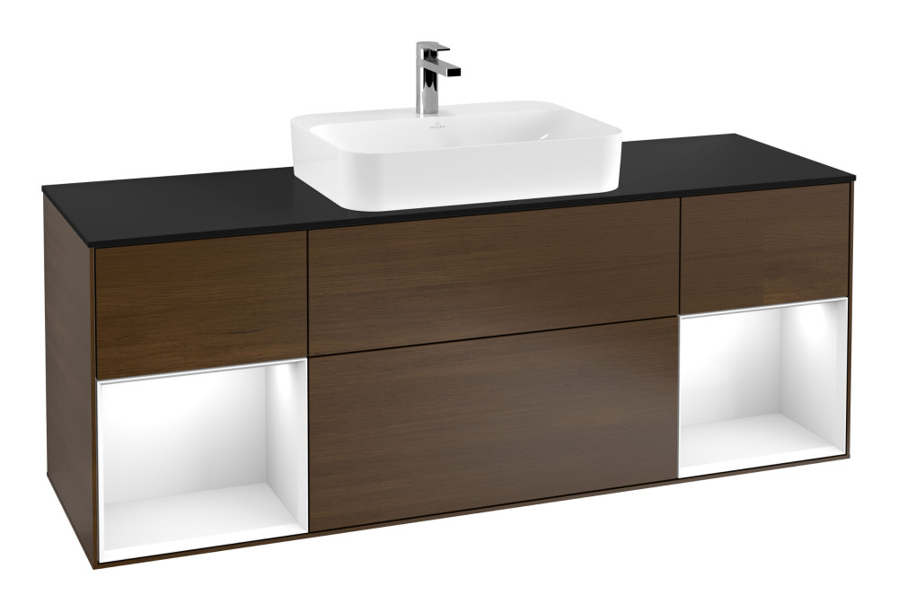 Тумба под раковину Villeroy & Boch Finion 160х50,1 см с подсветкой МДФ шпон грецкого ореха/стекло черное матовое F452GFGN