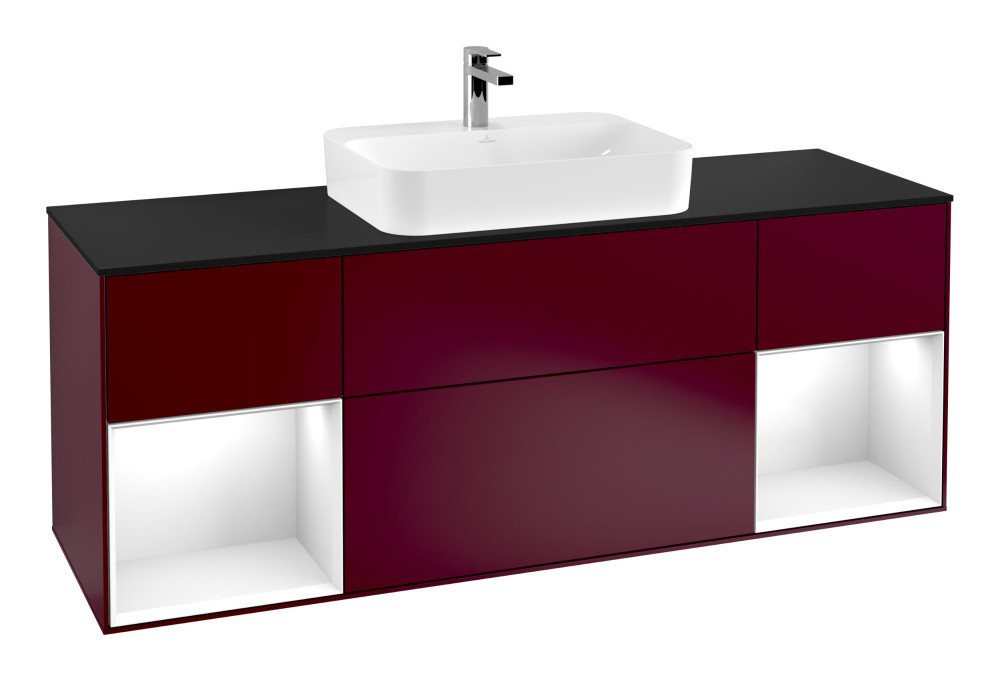 Тумба под раковину Villeroy & Boch Finion 160х50,1 см с подсветкой МДФ пион матовый лак/стекло черное матовое F452GFHB