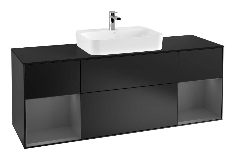 Тумба под раковину Villeroy & Boch Finion 160х50,1 см с подсветкой МДФ черный матовый лак/стекло черное матовое F452GKPD