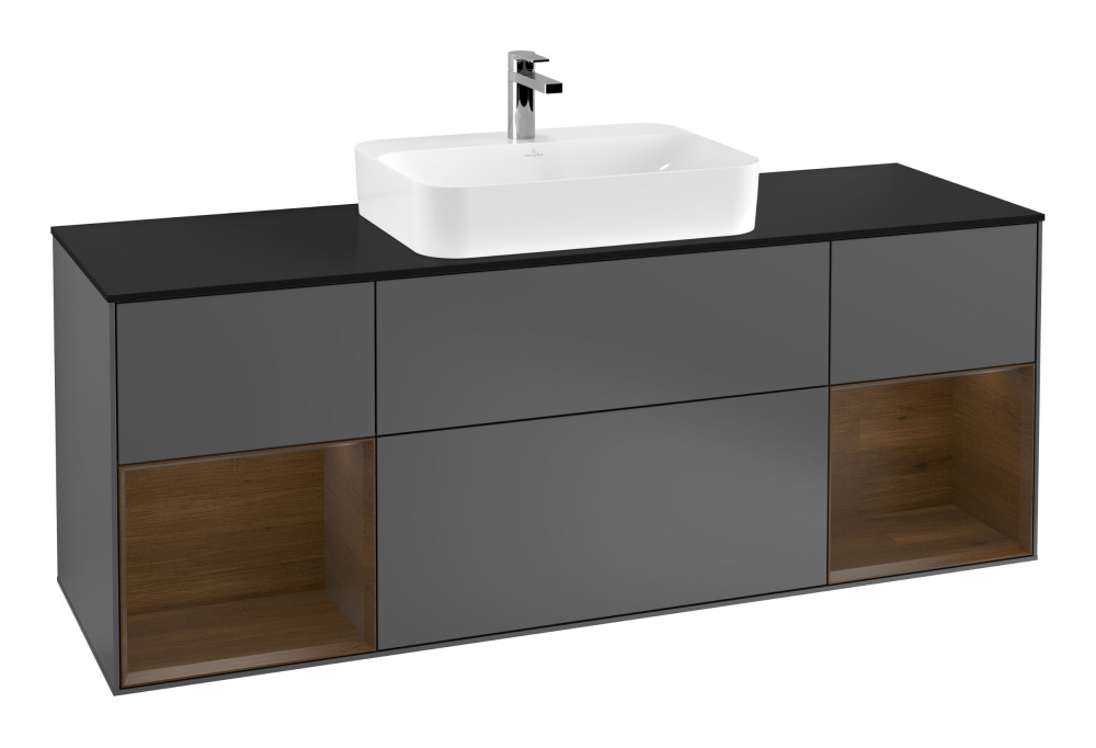 Тумба под раковину Villeroy & Boch Finion 160х50,1 см с подсветкой МДФ антрацит матовый лак/стекло черное матовое F452GNGK