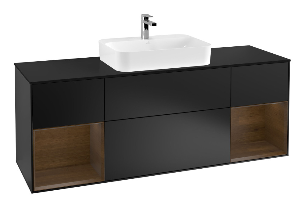 Тумба под раковину Villeroy & Boch Finion 160х50,1 см с подсветкой МДФ черный матовый лак/стекло черное матовое F452GNPD
