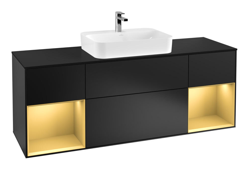 Тумба під раковину Villeroy & Boch Finion 160х50,1 см із підсвічуванням МДФ чорний матовий лак/скло чорне матове F452HFPD