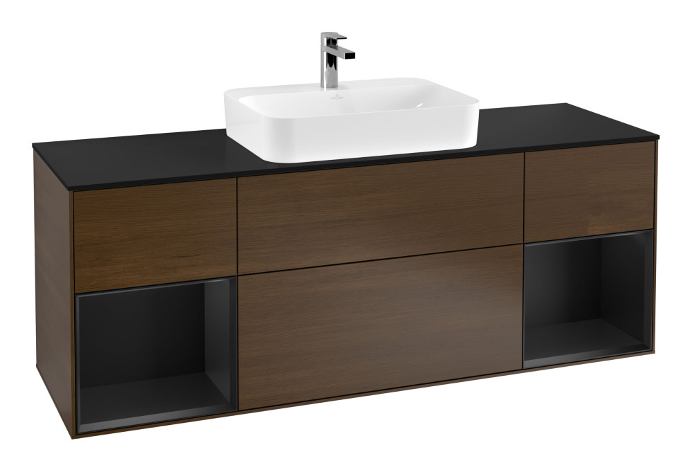 Тумба под раковину Villeroy & Boch Finion 160х50,1 см с подсветкой МДФ шпон грецкого ореха/стекло черное матовое F452PDGN