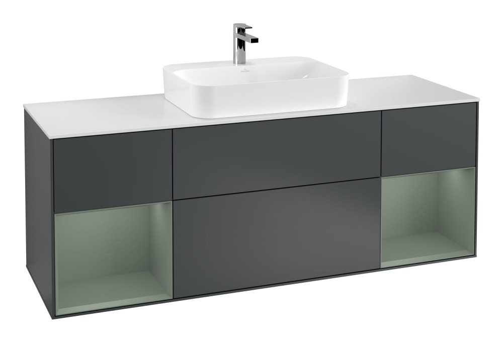 Тумба под раковину Villeroy & Boch Finion 160х50,1 см с подсветкой МДФ темно-синий матовый лак/стекло белое матовое F451GMHG