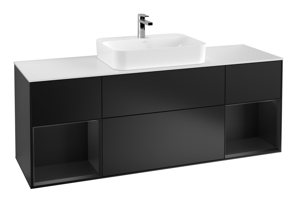 Тумба під раковину Villeroy & Boch Finion 160х50,1 см із підсвічуванням МДФ чорний матовий лак/скло біле матове F451PDPD