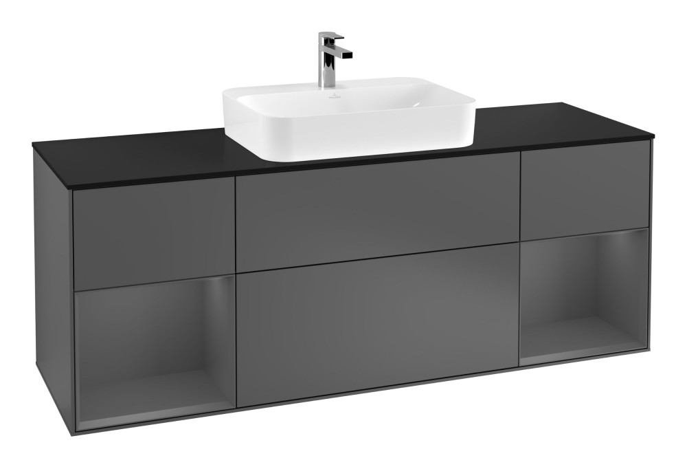 Тумба под раковину Villeroy & Boch Finion 160х50,1 см с подсветкой МДФ антрацит матовый лак/стекло черное матовое F452GKGK