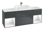 Тумба под раковину Villeroy & Boch Finion 160х50,1 см с подсветкой МДФ темно-синий матовый лак/стекло белое матовое F451GFHG