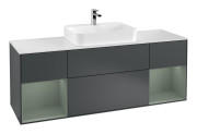 Тумба під раковину Villeroy & Boch Finion 160х50,1 см із підсвічуванням МДФ темно-синій матовий лак/скло біле матове F451GMHG