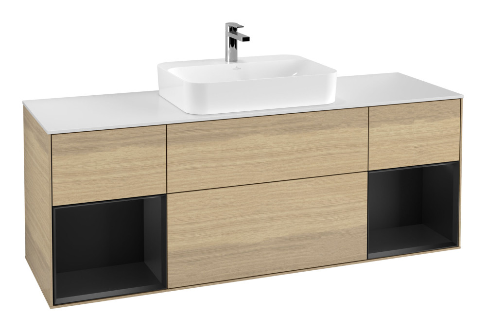 Тумба под раковину Villeroy & Boch Finion 160х50,1 см с подсветкой МДФ шпон дуба/стекло белое матовое F451PDPC