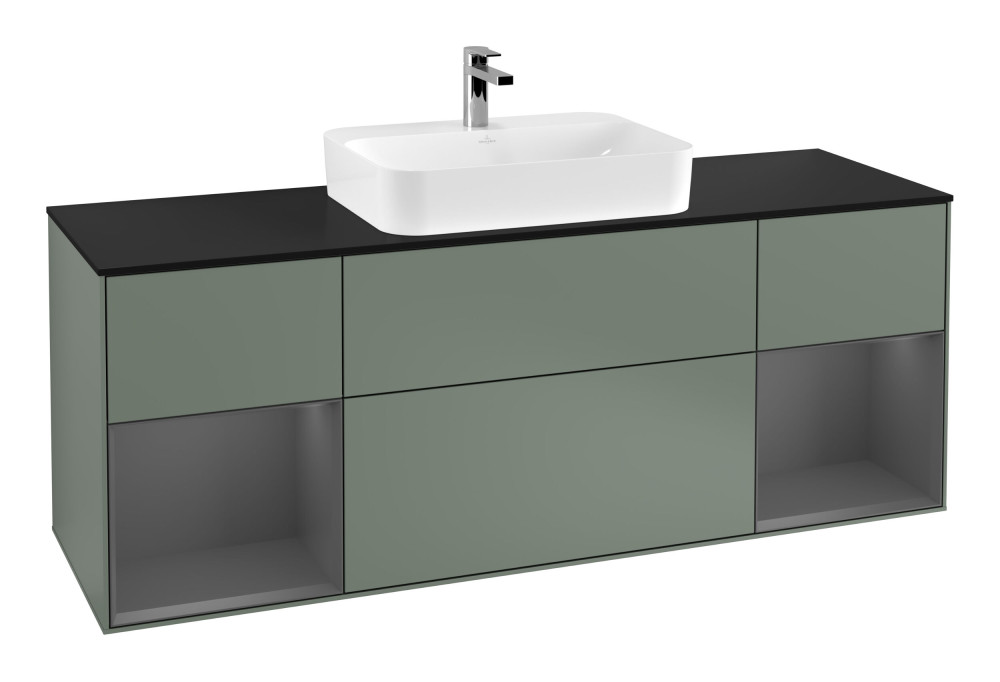 Тумба под раковину Villeroy & Boch Finion 160х50,1 см с подсветкой МДФ оливковый матовый лак/стекло черное матовое F452GKGM