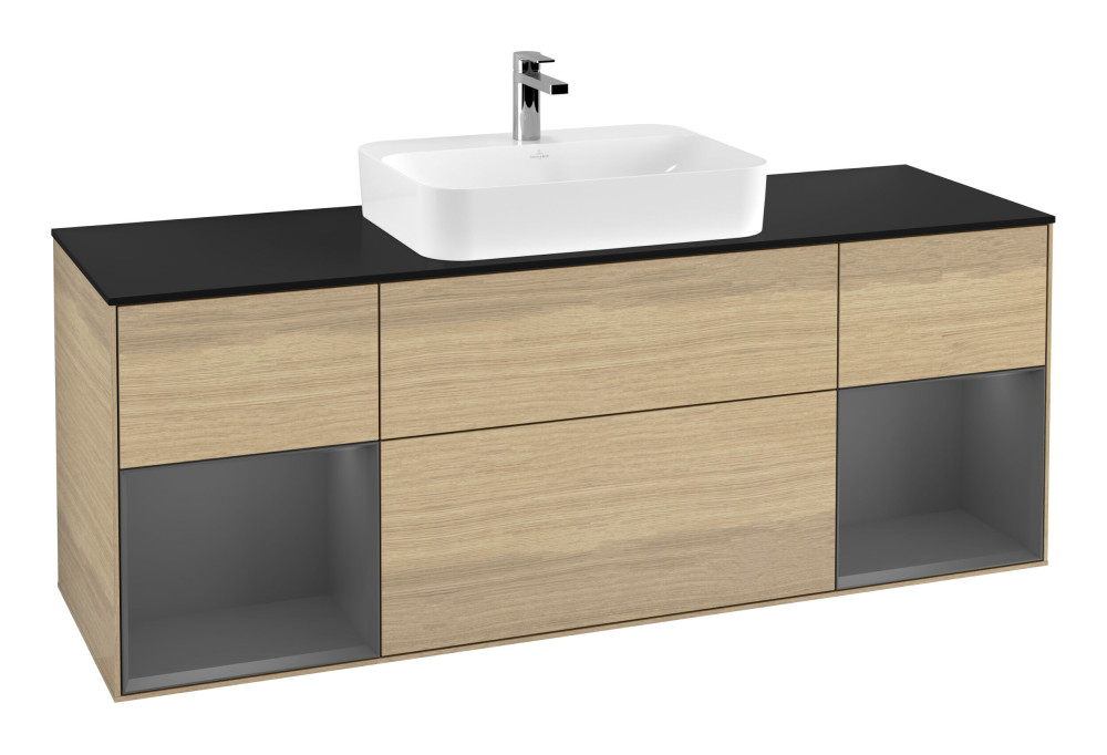 Тумба под раковину Villeroy & Boch Finion 160х50,1 см с подсветкой МДФ шпон дуба/стекло черное матовое F452GKPC