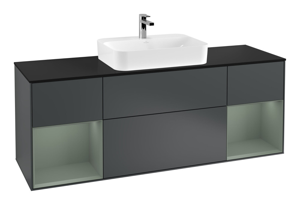 Тумба под раковину Villeroy & Boch Finion 160х50,1 см с подсветкой МДФ темно-синий матовый лак/стекло черное матовое F452GMHG