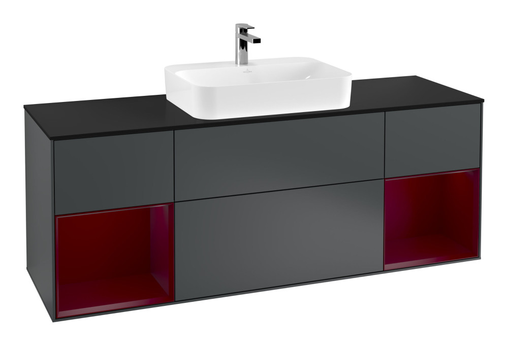 Тумба под раковину Villeroy & Boch Finion 160х50,1 см с подсветкой МДФ темно-синий матовый лак/стекло черное матовое F452HBHG