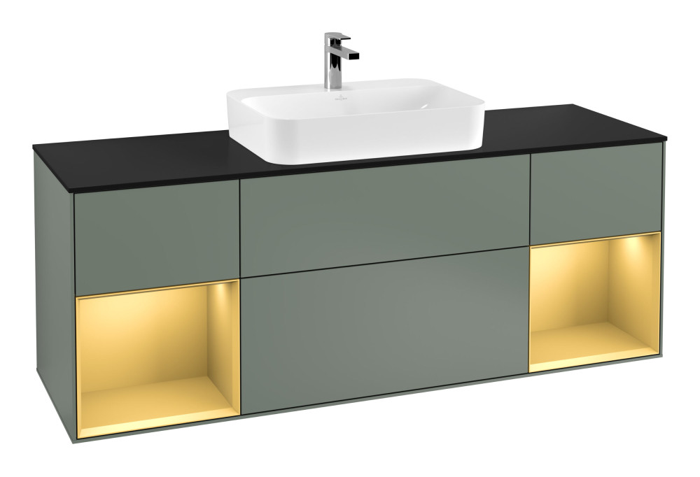 Тумба под раковину Villeroy & Boch Finion 160х50,1 см с подсветкой МДФ оливковый матовый лак/стекло черное матовое F452HFGM
