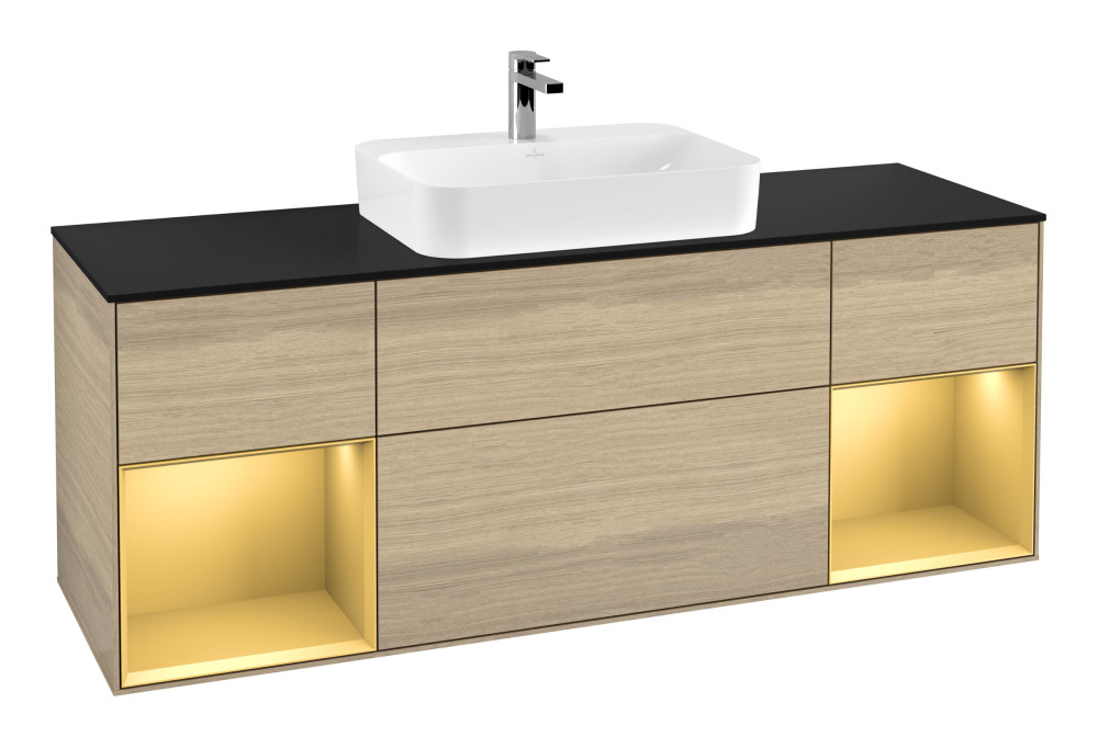 Тумба под раковину Villeroy & Boch Finion 160х50,1 см с подсветкой МДФ шпон дуба/стекло черное матовое F452HFPC