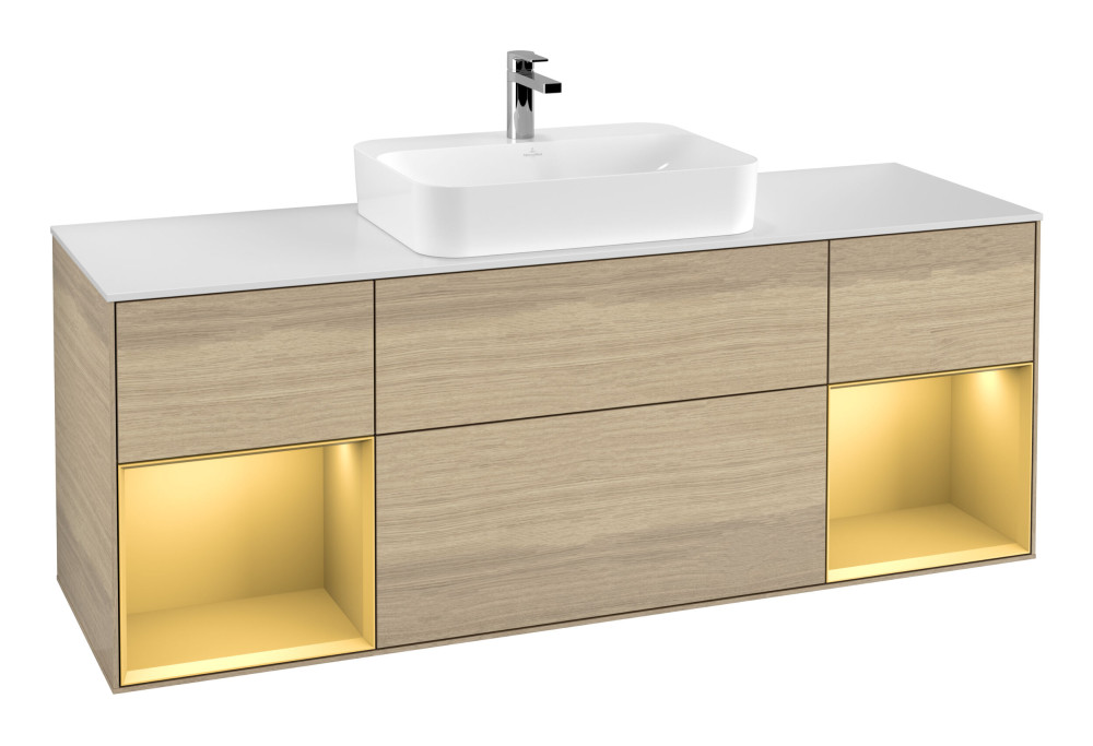 Тумба під раковину Villeroy & Boch Finion 160х50,1 см із підсвічуванням МДФ шпон дуба/скло біле матове F451HFPC