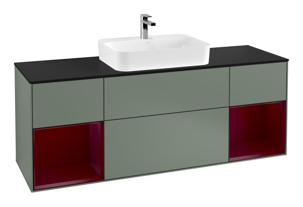 	Тумба под раковину Villeroy & Boch Finion 160х50,1 см с подсветкой МДФ оливковый матовый лак/стекло черное матовое F452HBGM