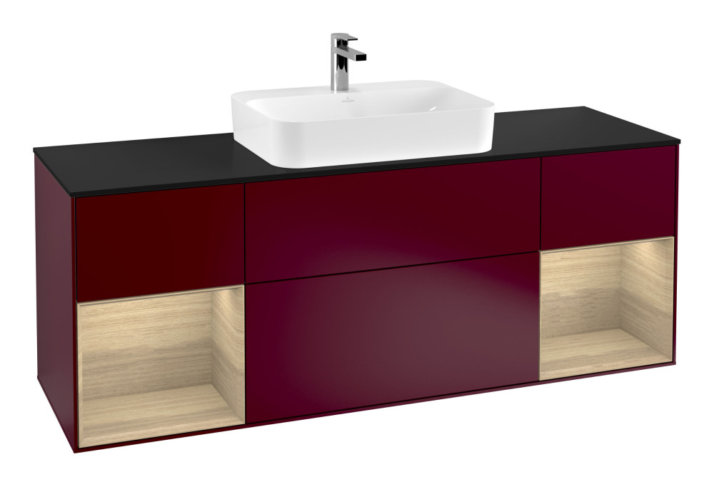 Тумба под раковину Villeroy & Boch Finion 160х50,1 см с подсветкой МДФ пион матовый лак/стекло черное матовое F452PCHB