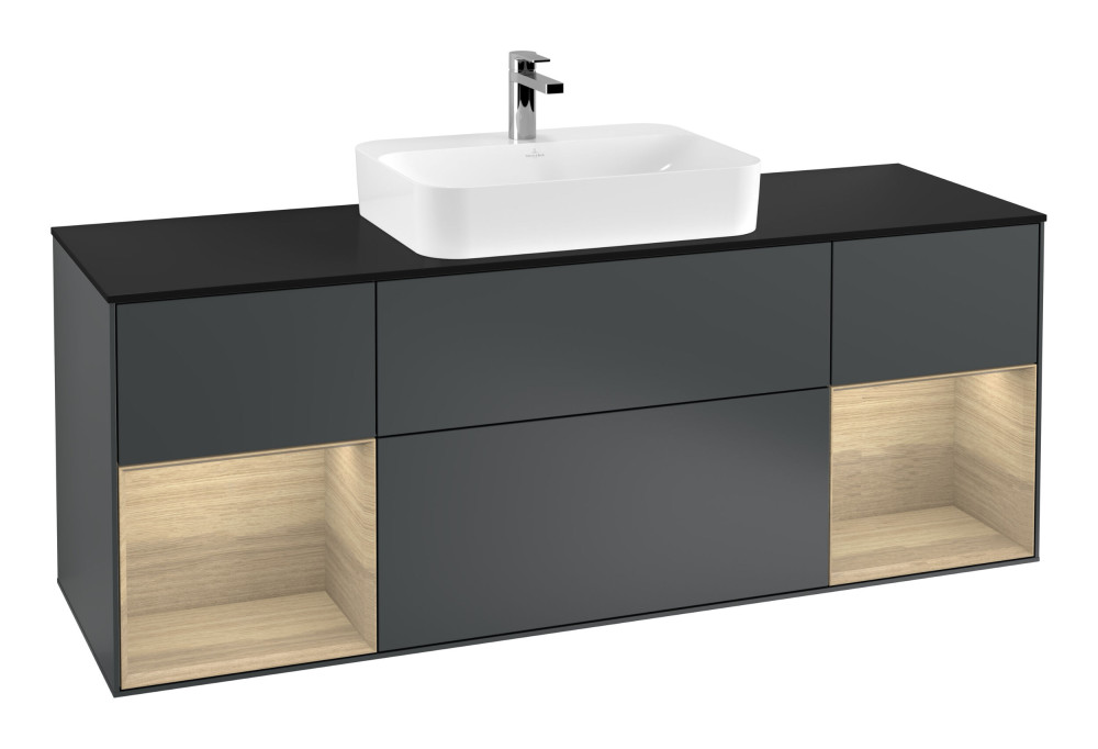 Тумба под раковину Villeroy & Boch Finion 160х50,1 см с подсветкой МДФ темно-синий матовый лак/стекло черное матовое F452PCHG