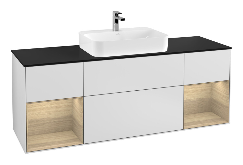 Тумба під раковину Villeroy & Boch Finion 160х50,1 см із підсвічуванням МДФ білий матовий лак/скло чорне матове F452PCMT