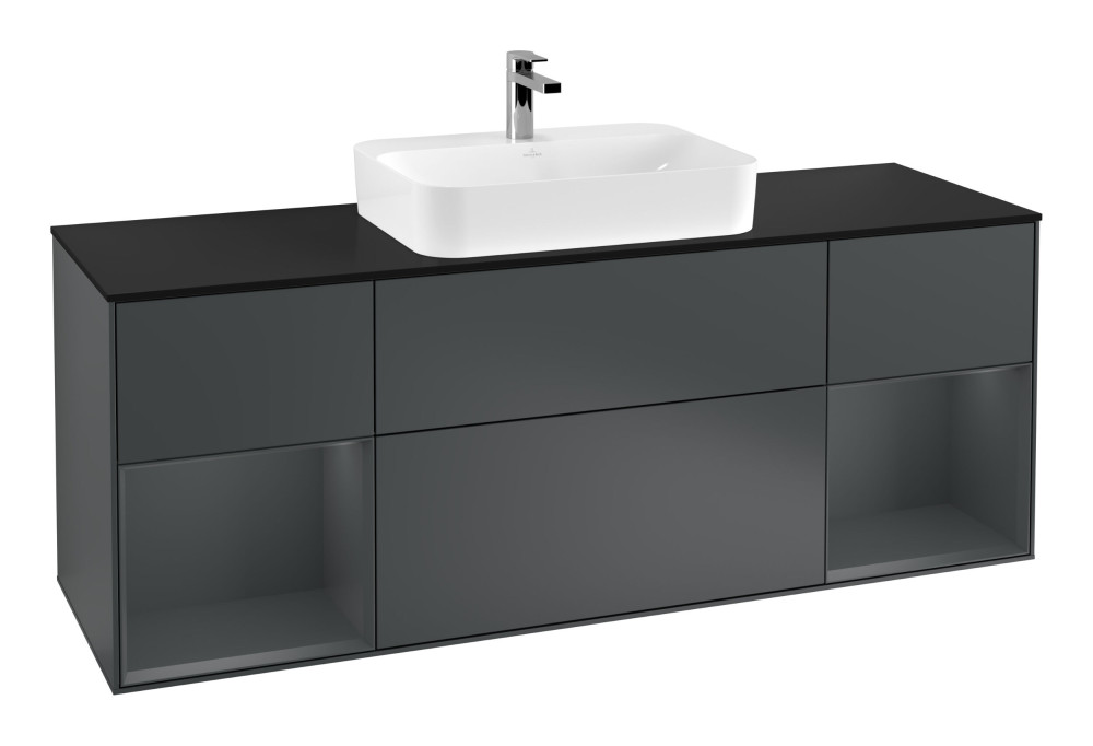 Тумба под раковину Villeroy & Boch Finion 160х50,1 см с подсветкой МДФ темно-синий матовый лак/стекло черное матовое F452HGHG