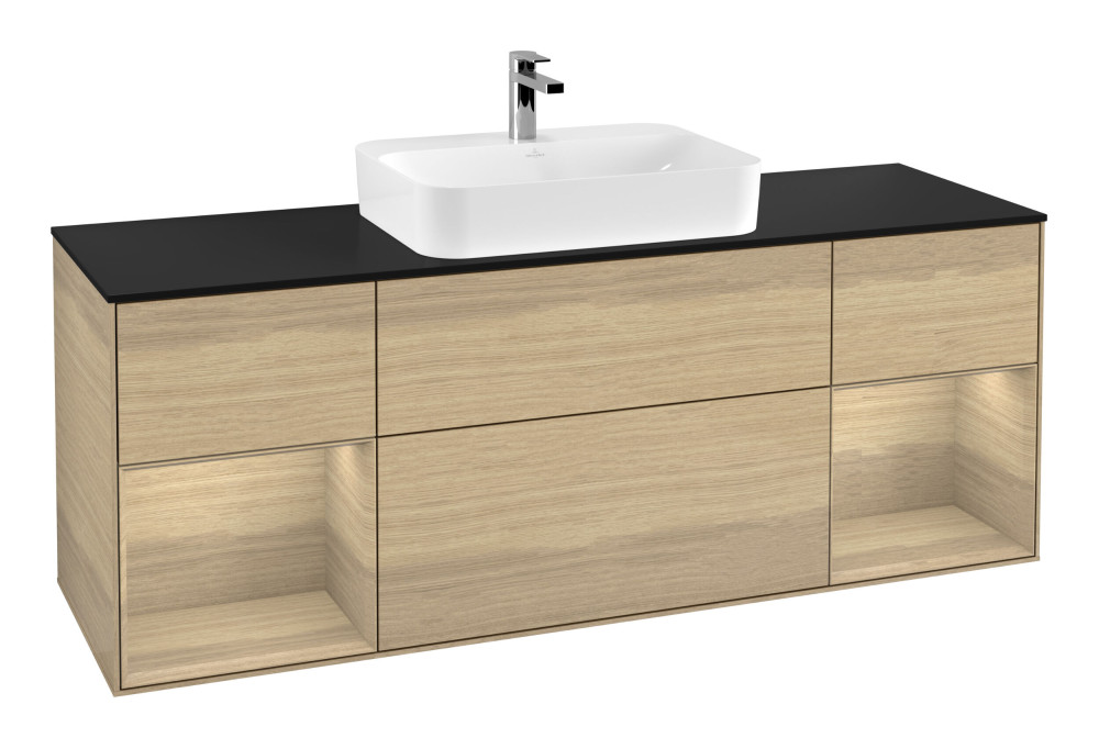 Тумба под раковину Villeroy & Boch Finion 160х50,1 см с подсветкой МДФ шпон дуба/стекло черное матовое F452PCPC