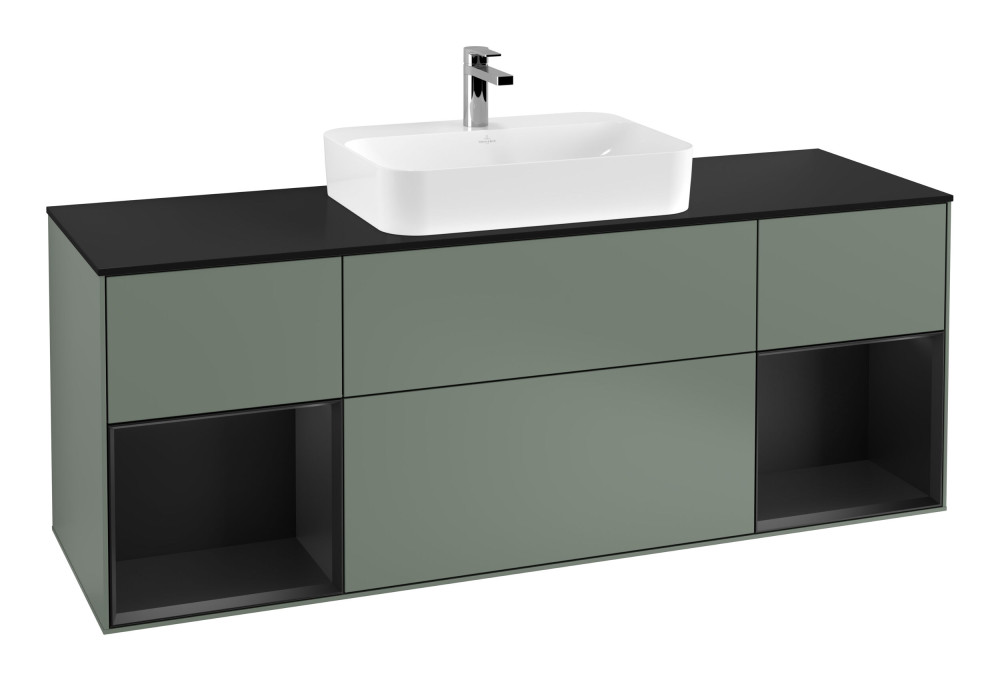 Тумба под раковину Villeroy & Boch Finion 160х50,1 см с подсветкой МДФ оливковый матовый лак/стекло черное матовое F452PDGM