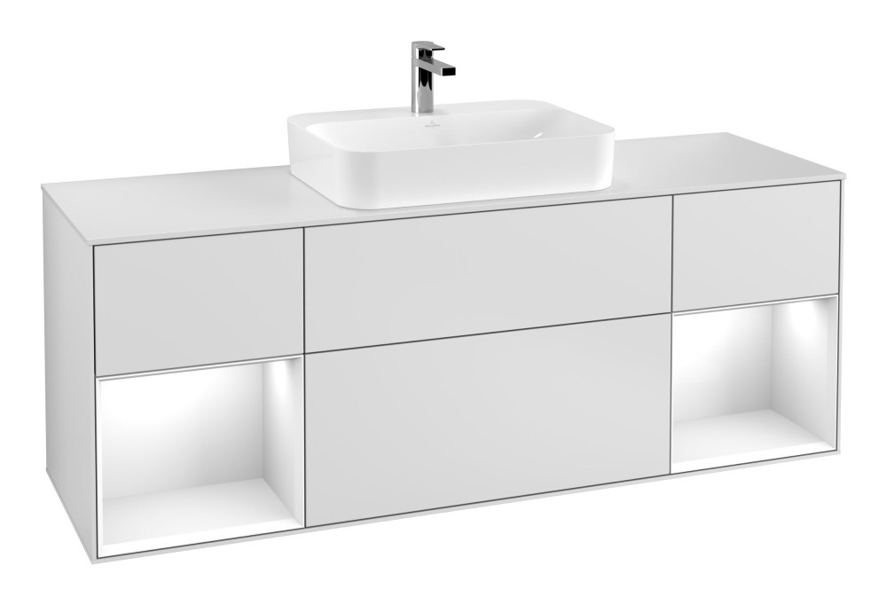 Тумба под раковину Villeroy & Boch Finion 160х50,1 см с подсветкой МДФ белый матовый лак/стекло белое матовое G451GFMT