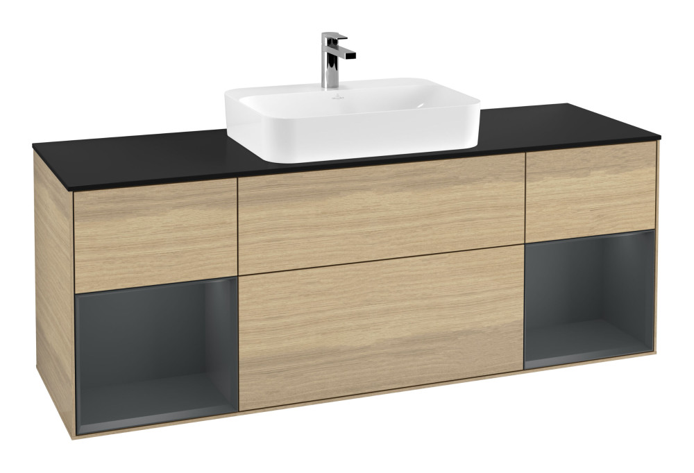 Тумба под раковину Villeroy & Boch Finion 160х50,1 см с подсветкой МДФ шпон дуба/стекло черное матовое F452HGPC