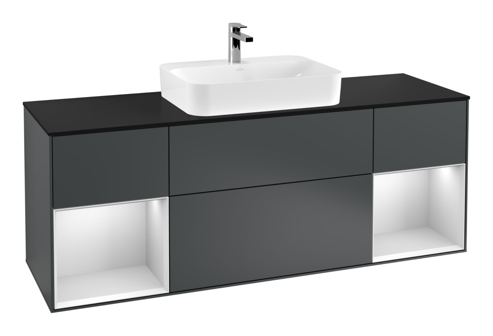 	Тумба под раковину Villeroy & Boch Finion 160х50,1 см с подсветкой МДФ темно-синий матовый лак/стекло черное матовое F452MTHG