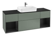 Тумба під раковину Villeroy & Boch Finion 160х50,1 см із підсвічуванням МДФ оливковий матовий лак/скло чорне матове F452PDGM