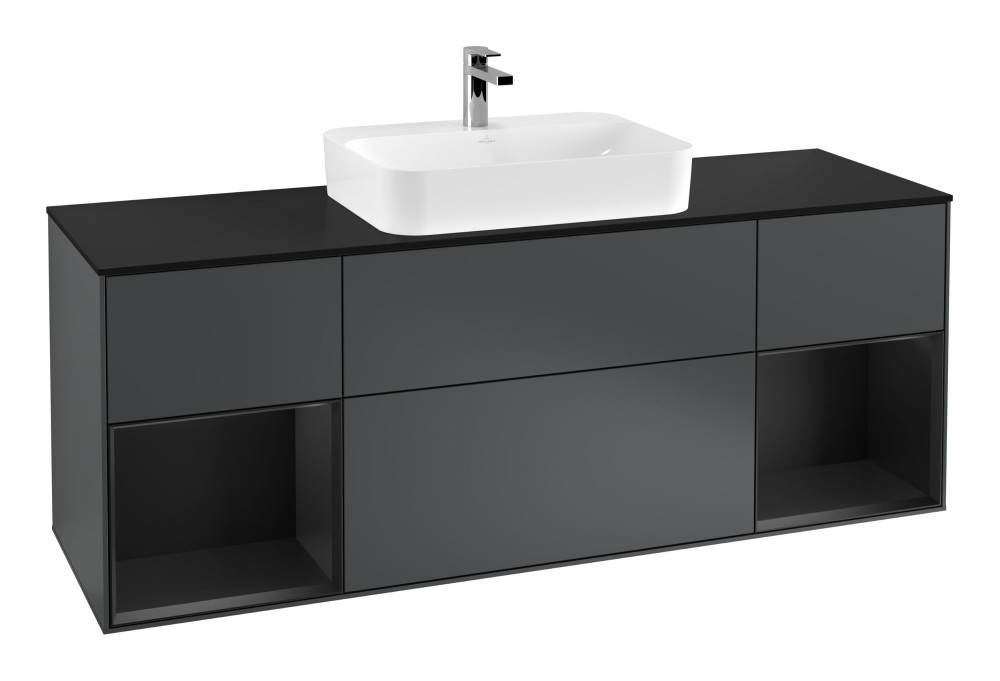 Тумба под раковину Villeroy & Boch Finion 160х50,1 см с подсветкой МДФ темно-синий матовый лак/стекло черное матовое F452PDHG