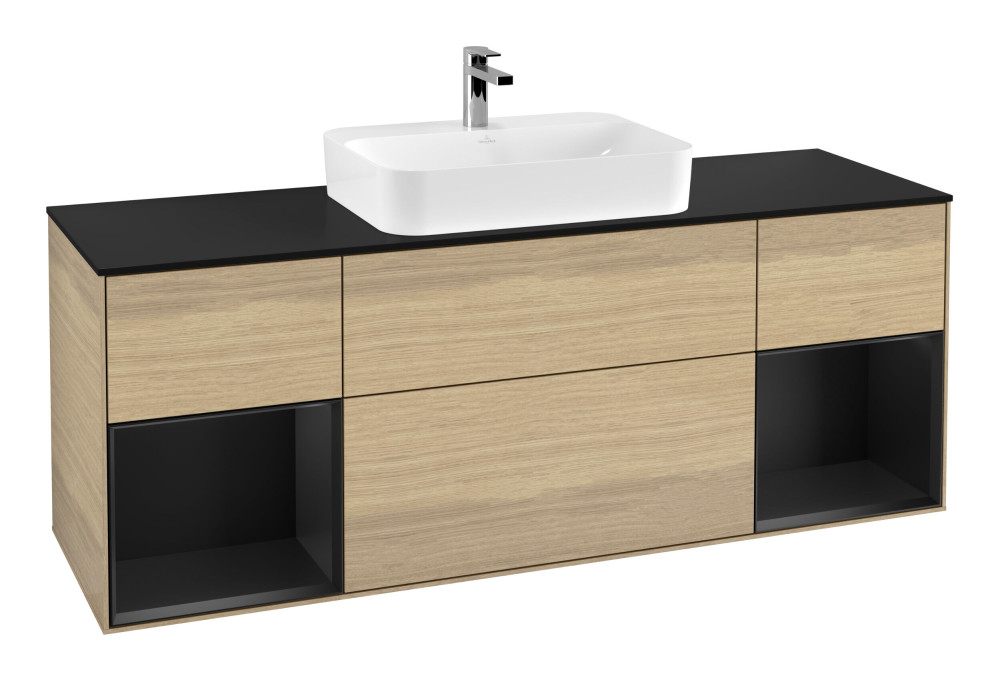 Тумба под раковину Villeroy & Boch Finion 160х50,1 см с подсветкой МДФ шпон дуба/стекло черное матовое F452PDPC