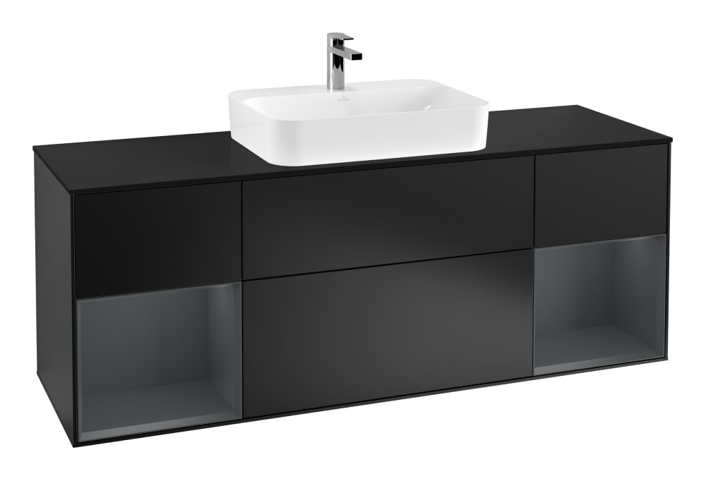 Тумба под раковину Villeroy & Boch Finion 160х50,1 см с подсветкой МДФ черный матовый лак/стекло черное матовое F452HGPD