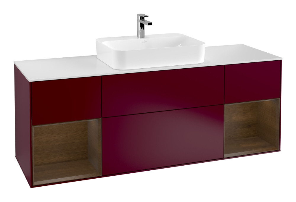 Тумба под раковину Villeroy & Boch Finion 160х50,1 см с подсветкой МДФ пион матовый лак/стекло белое матовое G451GNHB