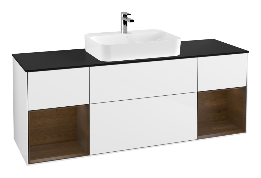 Тумба под раковину Villeroy & Boch Finion 160х50,1 см с подсветкой МДФ глянцевый белый лак/стекло черное матовое G452GNGF