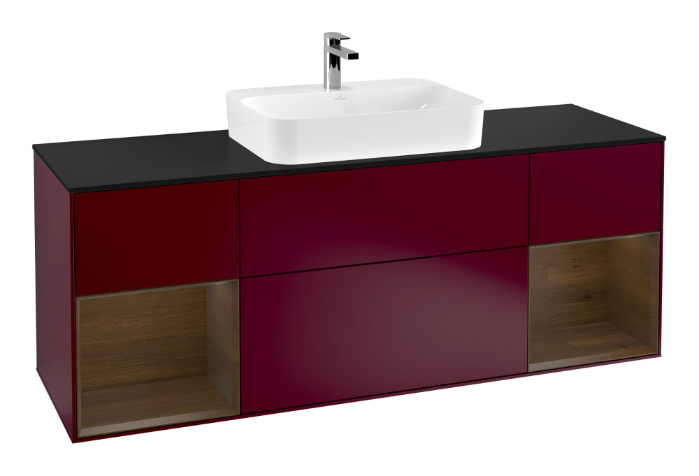 Тумба под раковину Villeroy & Boch Finion 160х50,1 см с подсветкой МДФ пион матовый лак/стекло черное матовое G452GNHB