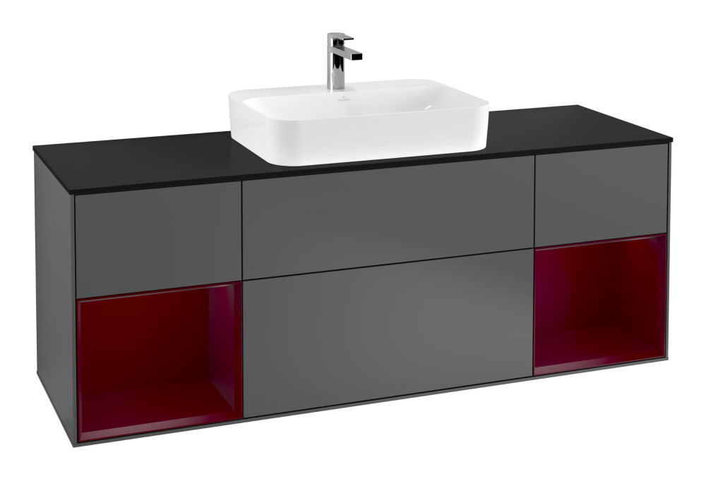 Тумба под раковину Villeroy & Boch Finion 160х50,1 см с подсветкой МДФ антрацит матовый лак/стекло черное матовое G452HBGK