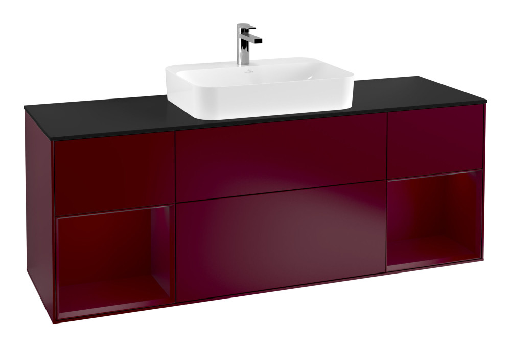 Тумба под раковину Villeroy & Boch Finion 160х50,1 см с подсветкой МДФ пион матовый лак/стекло черное матовое G452HBHB