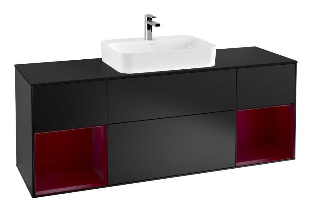 Тумба під раковину Villeroy & Boch Finion 160х50,1 см із підсвічуванням МДФ чорний матовий лак/скло чорне матове G452HBPD