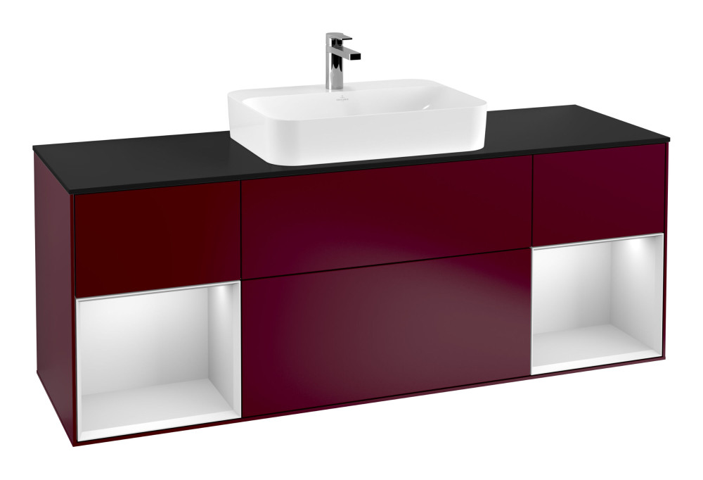 Тумба под раковину Villeroy & Boch Finion 160х50,1 см с подсветкой МДФ пион матовый лак/стекло черное матовое G452MTHB